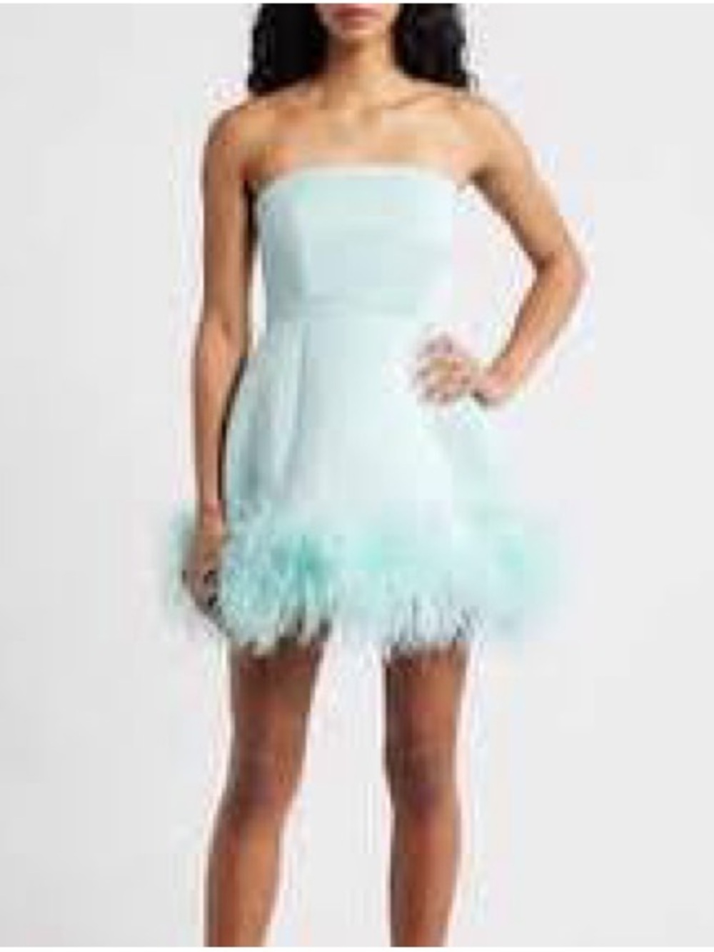 20. Delfi Collective • NWT $528 USD Strapless Feather-Hem Mini Dress PTP 18”
